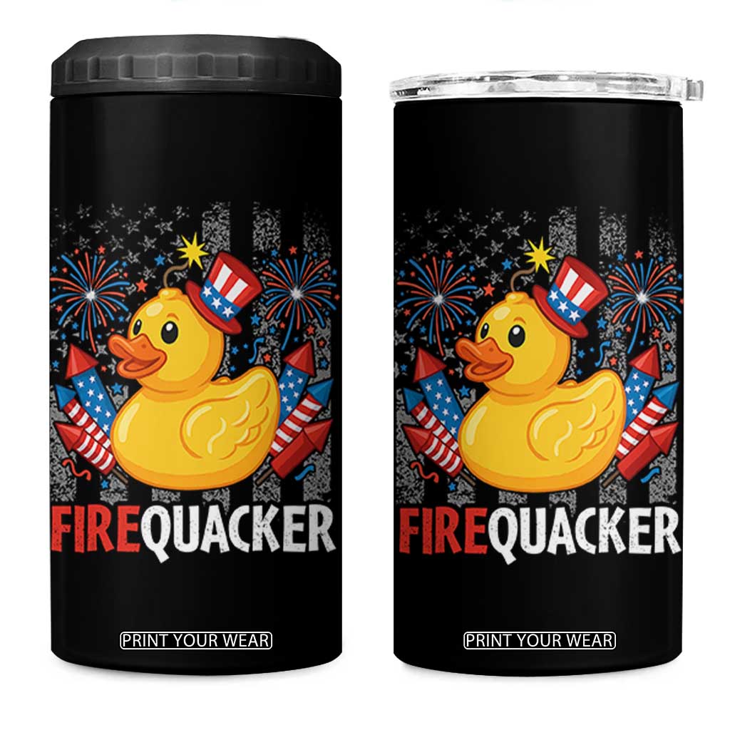 Funny 4th of July Duck Firequacker 4 in 1 Can Cooler Tumbler Patriotic Vintage American Flag TS11 One Size: 16 oz Black Print Your Wear