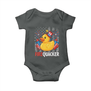 Funny 4th of July Duck Firequacker Baby Onesie Patriotic Vintage American Flag TS11 Dark Heather Print Your Wear
