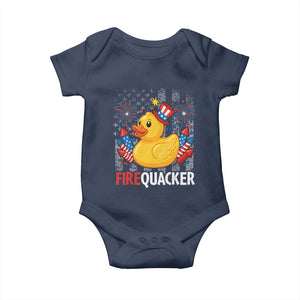 Funny 4th of July Duck Firequacker Baby Onesie Patriotic Vintage American Flag TS11 Navy Print Your Wear