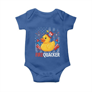 Funny 4th of July Duck Firequacker Baby Onesie Patriotic Vintage American Flag TS11 Royal Blue Print Your Wear