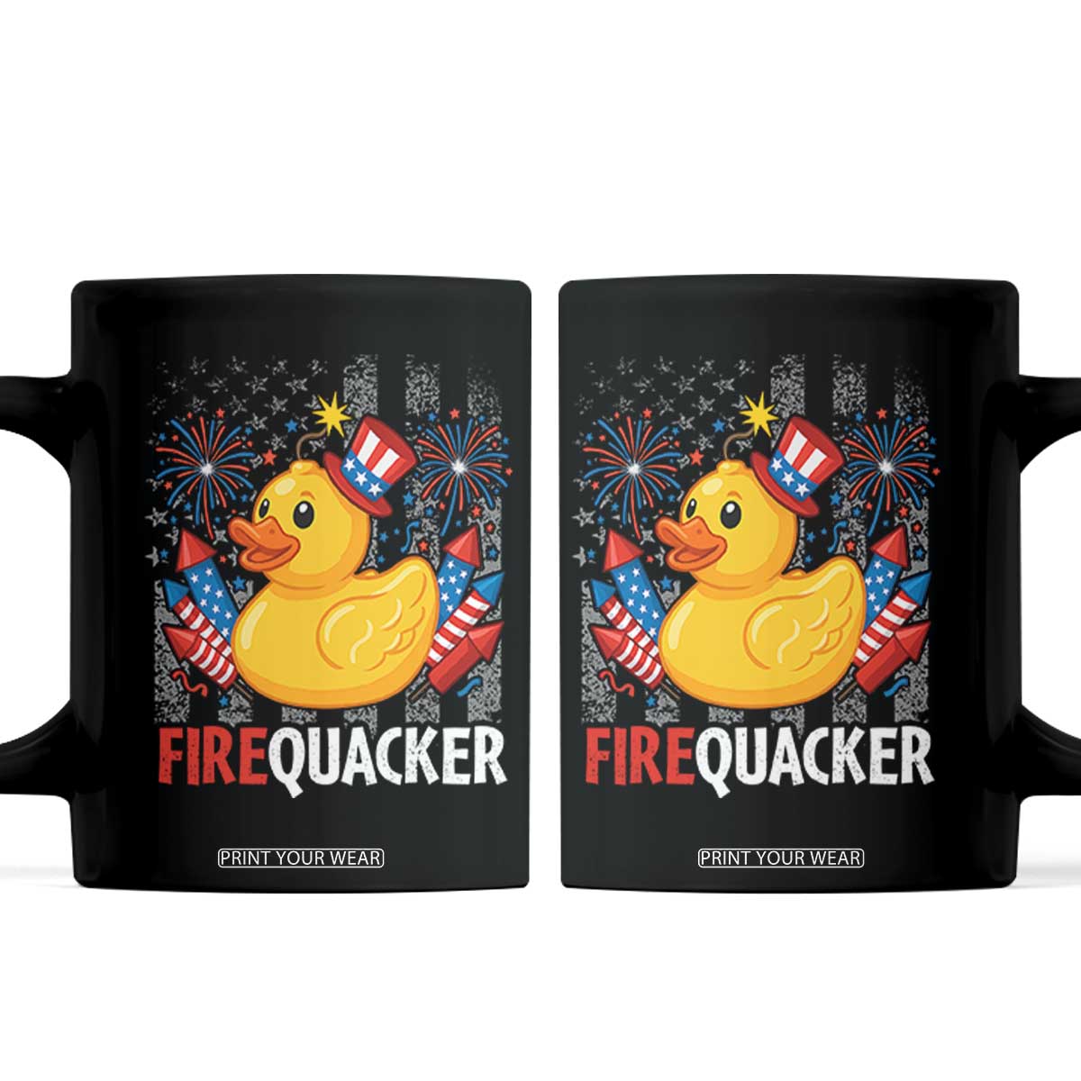 Funny 4th of July Duck Firequacker Coffee Mug Patriotic Vintage American Flag TS11 Black Print Your Wear