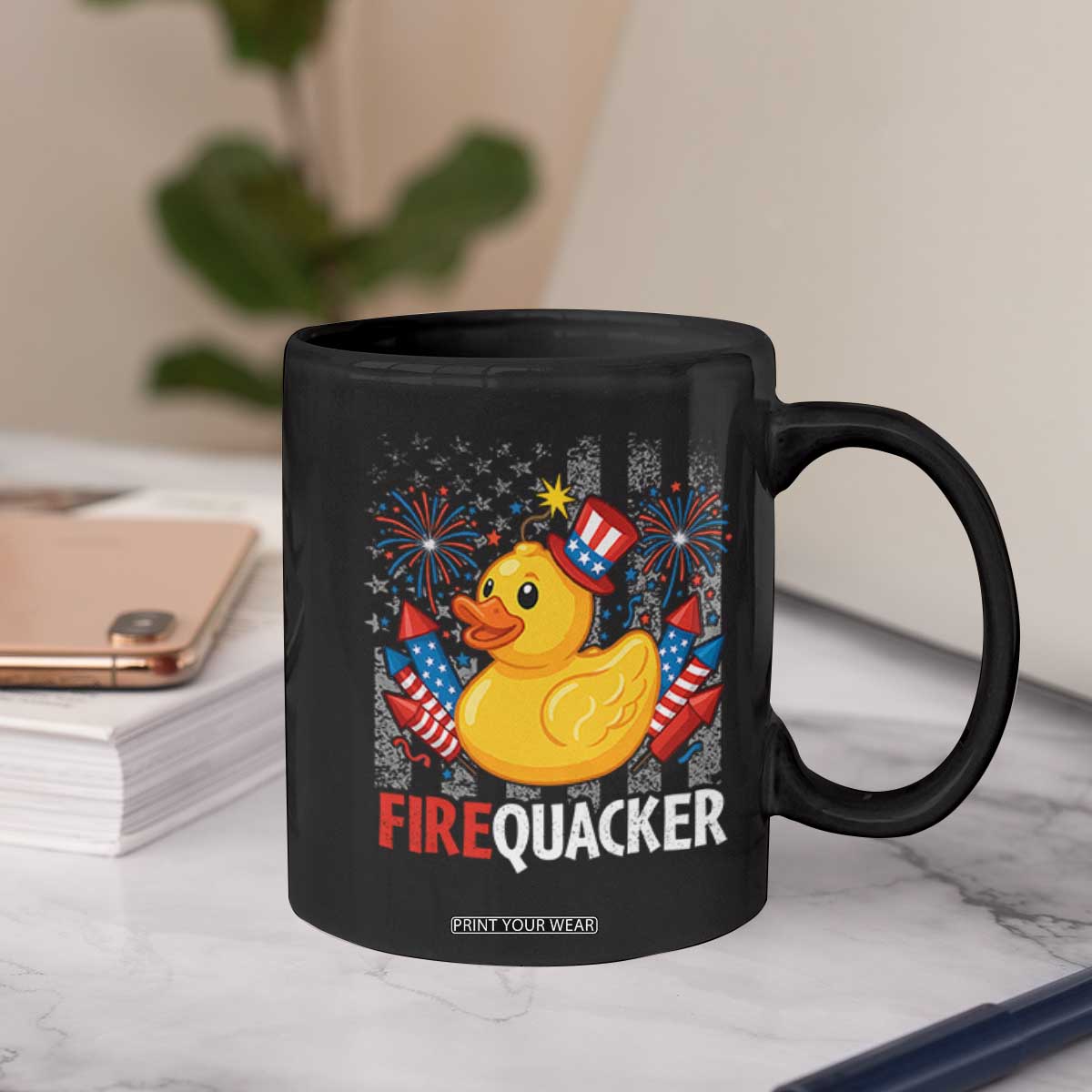 Funny 4th of July Duck Firequacker Coffee Mug Patriotic Vintage American Flag TS11 Print Your Wear