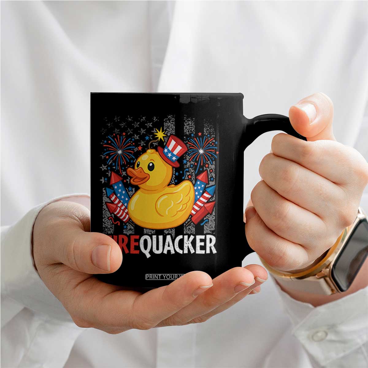 Funny 4th of July Duck Firequacker Coffee Mug Patriotic Vintage American Flag TS11 Print Your Wear