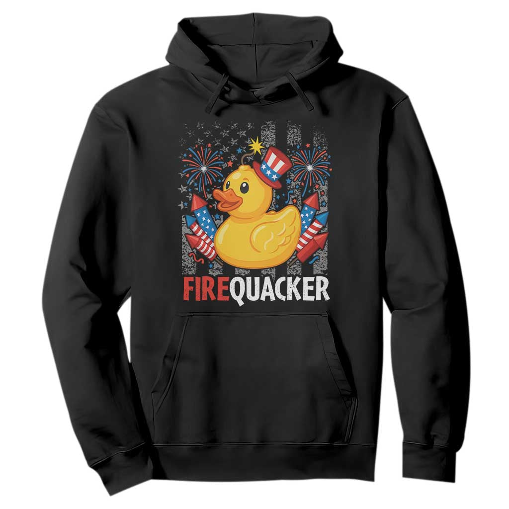 Funny 4th of July Duck Firequacker Hoodie Patriotic Vintage American Flag TS11 Black Print Your Wear