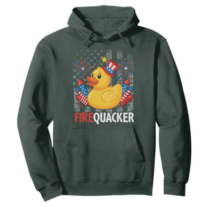 Funny 4th of July Duck Firequacker Hoodie Patriotic Vintage American Flag TS11 Dark Forest Green Print Your Wear