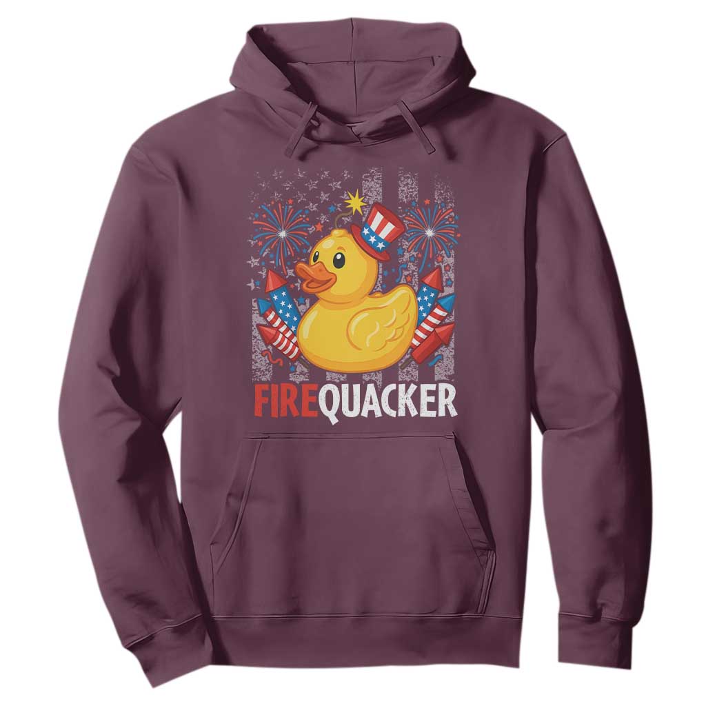 Funny 4th of July Duck Firequacker Hoodie Patriotic Vintage American Flag TS11 Maroon Print Your Wear