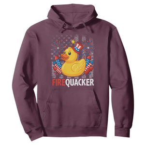 Funny 4th of July Duck Firequacker Hoodie Patriotic Vintage American Flag TS11 Maroon Print Your Wear
