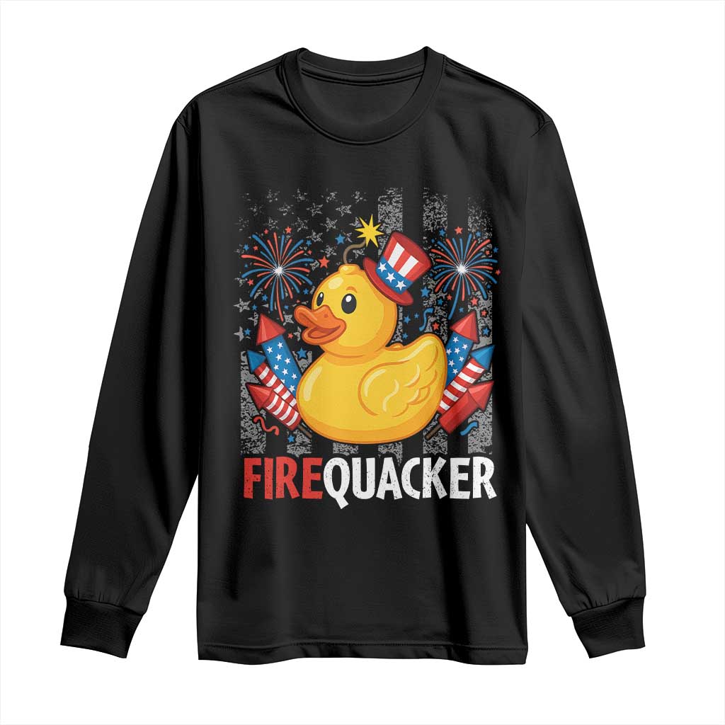 Funny 4th of July Duck Firequacker Long Sleeve Shirt Patriotic Vintage American Flag TS11 Black Print Your Wear