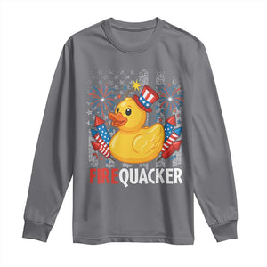 Funny 4th of July Duck Firequacker Long Sleeve Shirt Patriotic Vintage American Flag TS11 Charcoal Print Your Wear