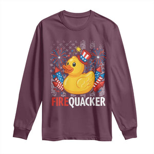 Funny 4th of July Duck Firequacker Long Sleeve Shirt Patriotic Vintage American Flag TS11 Maroon Print Your Wear