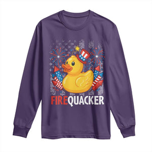 Funny 4th of July Duck Firequacker Long Sleeve Shirt Patriotic Vintage American Flag TS11 Purple Print Your Wear
