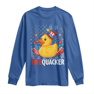Funny 4th of July Duck Firequacker Long Sleeve Shirt Patriotic Vintage American Flag TS11 Royal Blue Print Your Wear