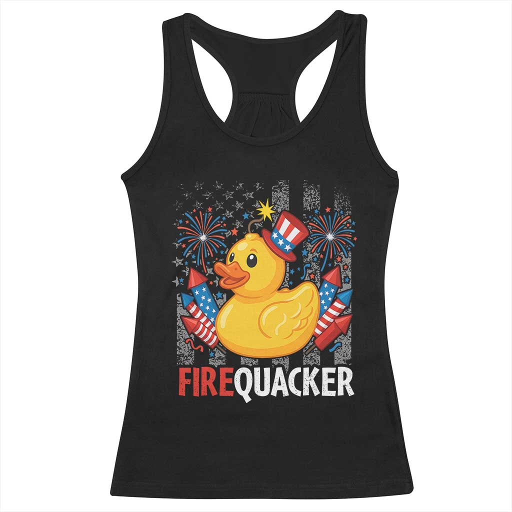 Funny 4th of July Duck Firequacker Racerback Tank Top Patriotic Vintage American Flag TS11 Black Print Your Wear