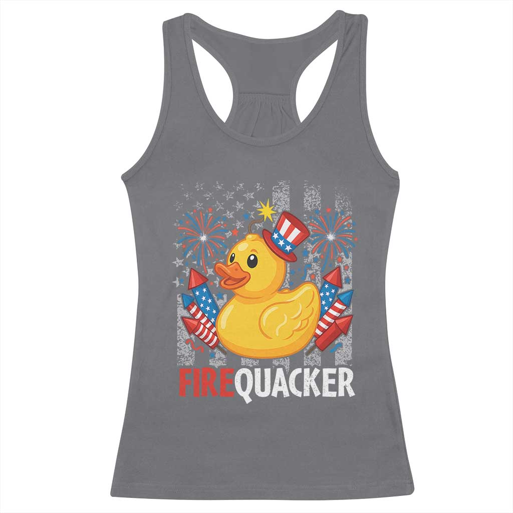 Funny 4th of July Duck Firequacker Racerback Tank Top Patriotic Vintage American Flag TS11 Charcoal Print Your Wear