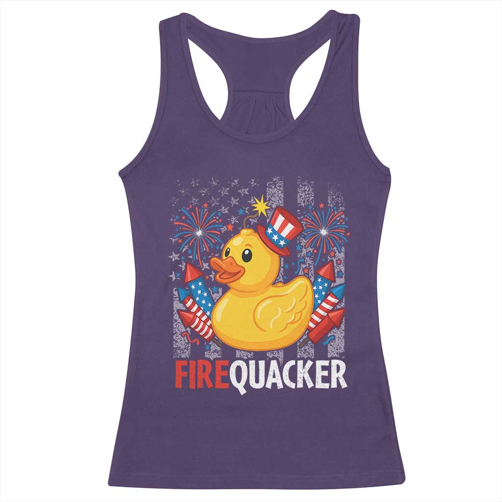 Funny 4th of July Duck Firequacker Racerback Tank Top Patriotic Vintage American Flag TS11 Purple Print Your Wear