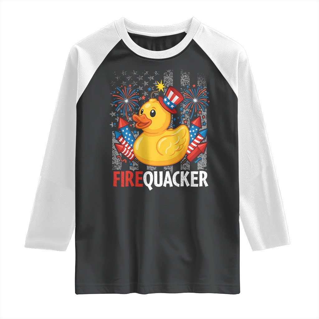 Funny 4th of July Duck Firequacker Raglan Shirt Patriotic Vintage American Flag TS11 Black White Print Your Wear