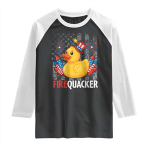 Funny 4th of July Duck Firequacker Raglan Shirt Patriotic Vintage American Flag TS11 Black White Print Your Wear