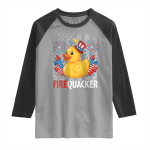 Funny 4th of July Duck Firequacker Raglan Shirt Patriotic Vintage American Flag TS11 Sport Gray Black Print Your Wear