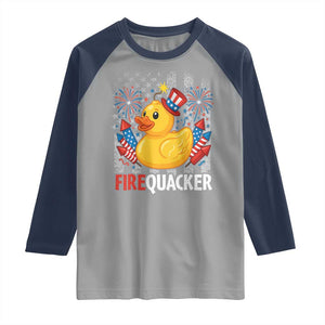 Funny 4th of July Duck Firequacker Raglan Shirt Patriotic Vintage American Flag TS11 Sport Gray Navy Print Your Wear