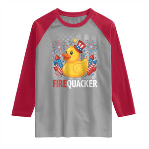 Funny 4th of July Duck Firequacker Raglan Shirt Patriotic Vintage American Flag TS11 Sport Gray Red Print Your Wear
