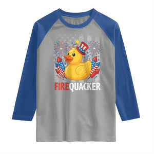 Funny 4th of July Duck Firequacker Raglan Shirt Patriotic Vintage American Flag TS11 Sport Gray Royal Print Your Wear