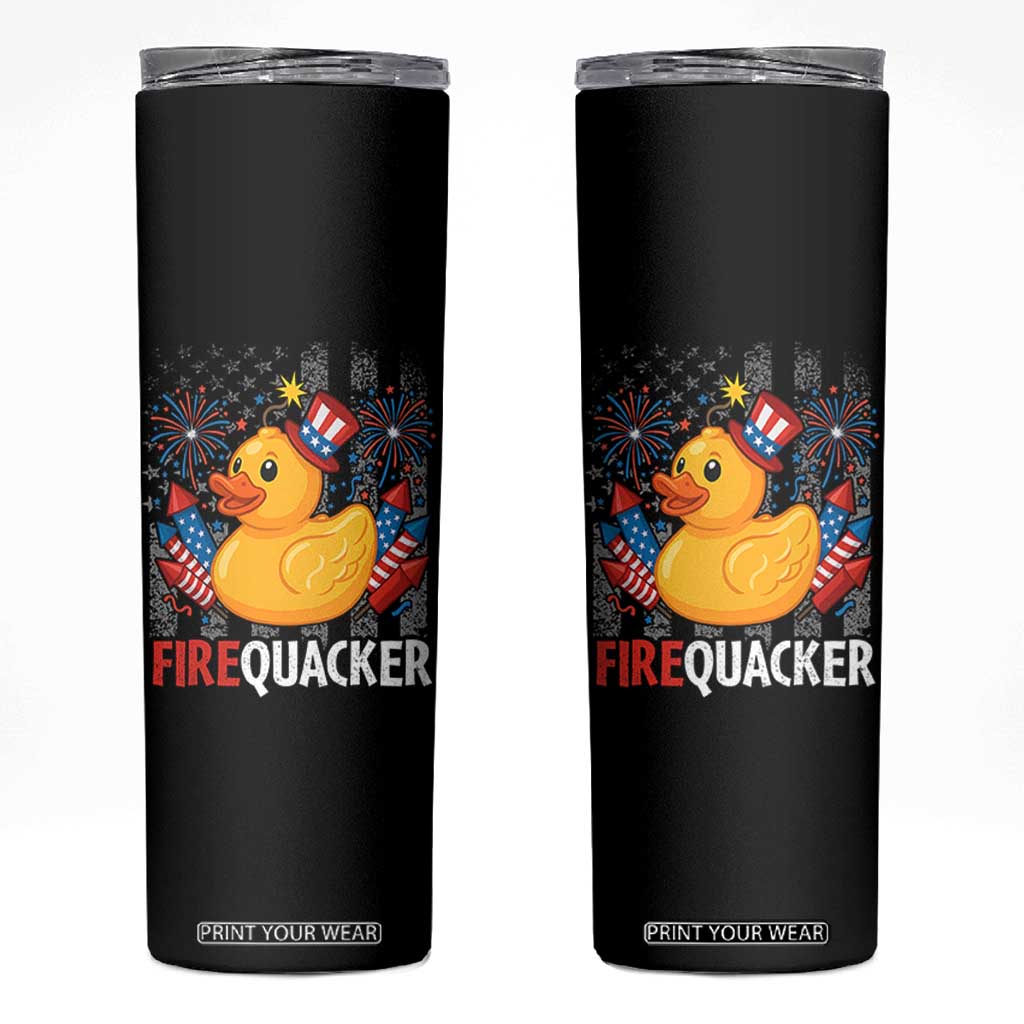 Funny 4th of July Duck Firequacker Skinny Tumbler Patriotic Vintage American Flag TS11 Black Print Your Wear