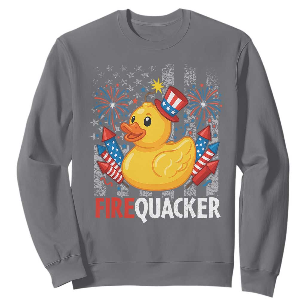 Funny 4th of July Duck Firequacker Sweatshirt Patriotic Vintage American Flag TS11 Charcoal Print Your Wear