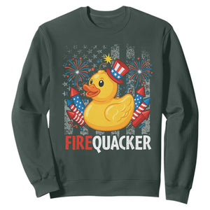 Funny 4th of July Duck Firequacker Sweatshirt Patriotic Vintage American Flag TS11 Dark Forest Green Print Your Wear