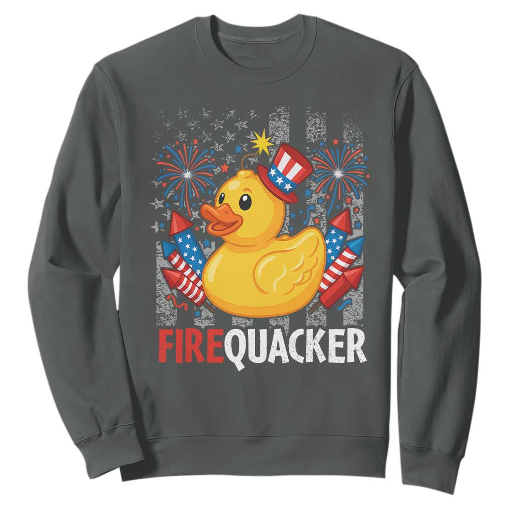 Funny 4th of July Duck Firequacker Sweatshirt Patriotic Vintage American Flag TS11 Dark Heather Print Your Wear