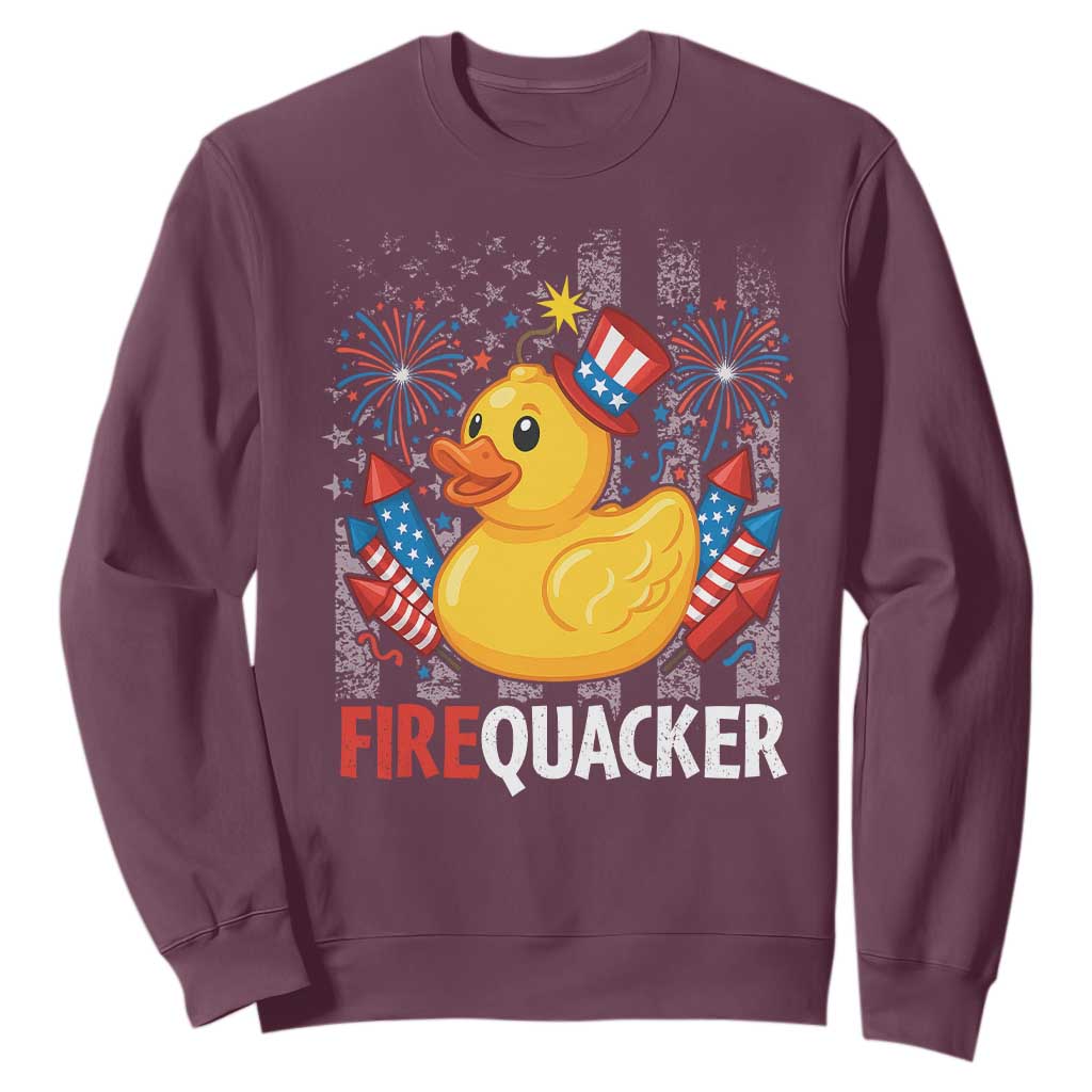 Funny 4th of July Duck Firequacker Sweatshirt Patriotic Vintage American Flag TS11 Maroon Print Your Wear