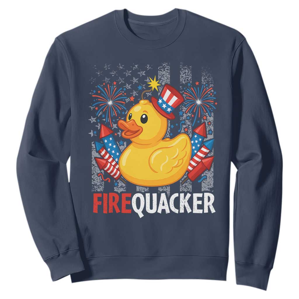 Funny 4th of July Duck Firequacker Sweatshirt Patriotic Vintage American Flag TS11 Navy Print Your Wear