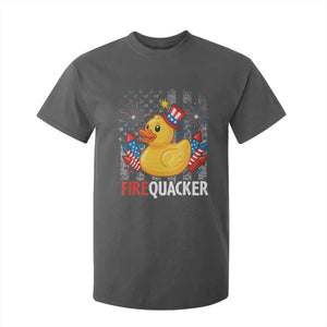 Funny 4th of July Duck Firequacker T Shirt For Kid Patriotic Vintage American Flag TS11 Dark Heather Print Your Wear