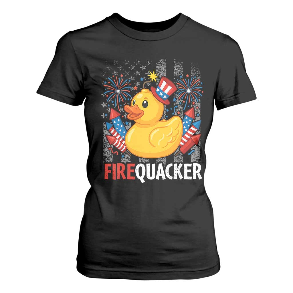 Funny 4th of July Duck Firequacker T Shirt For Women Patriotic Vintage American Flag TS11 Black Print Your Wear