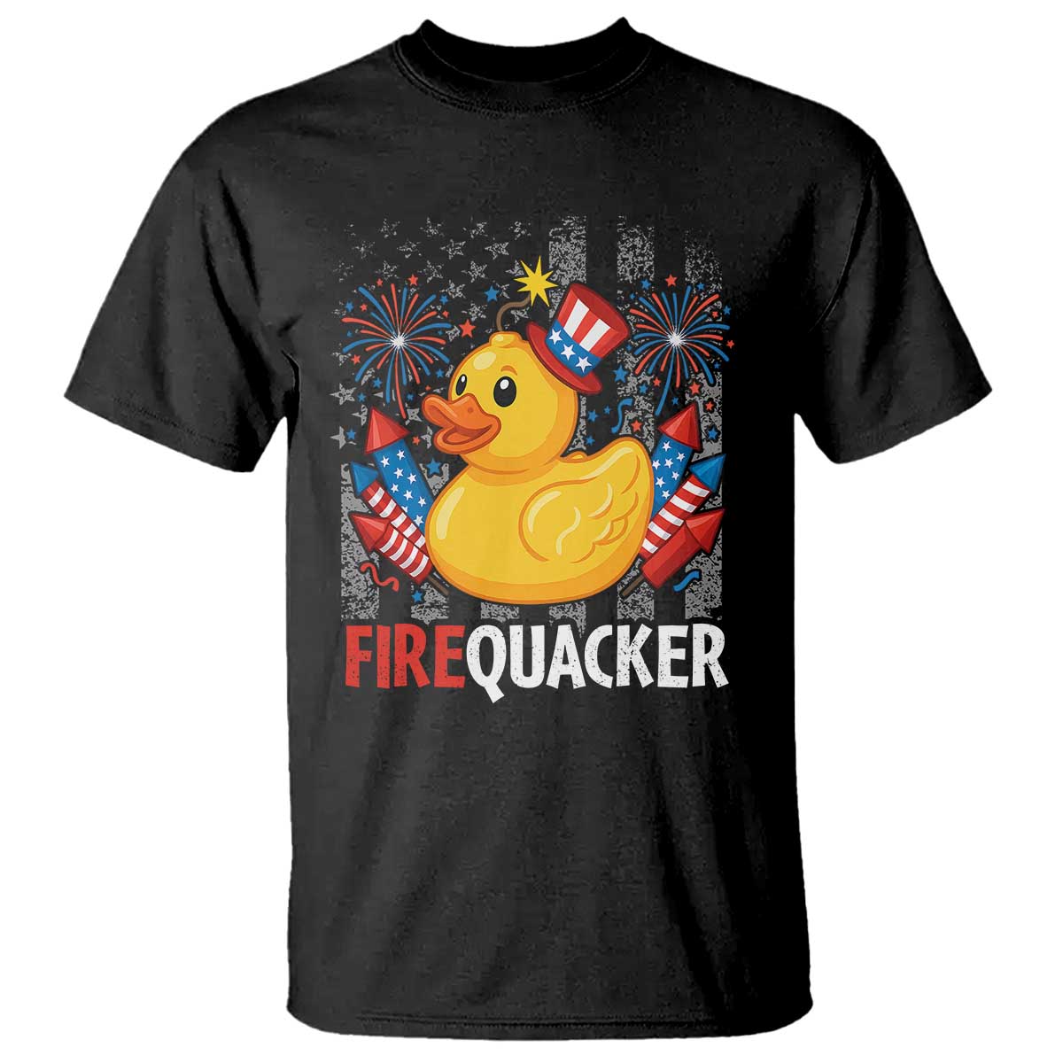 Funny 4th of July Duck Firequacker T Shirt Patriotic Vintage American Flag TS11 Black Print Your Wear