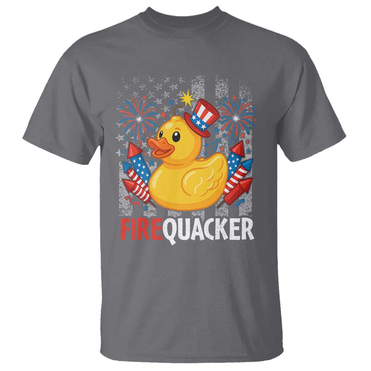 Funny 4th of July Duck Firequacker T Shirt Patriotic Vintage American Flag TS11 Charcoal Print Your Wear