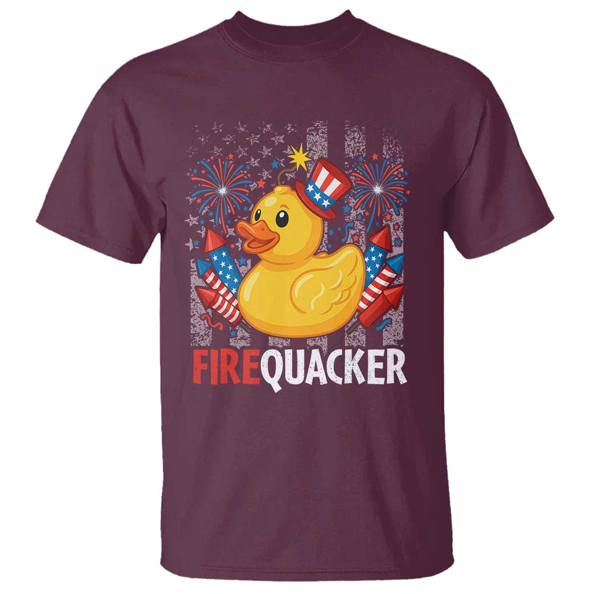 Funny 4th of July Duck Firequacker T Shirt Patriotic Vintage American Flag TS11 Maroon Print Your Wear