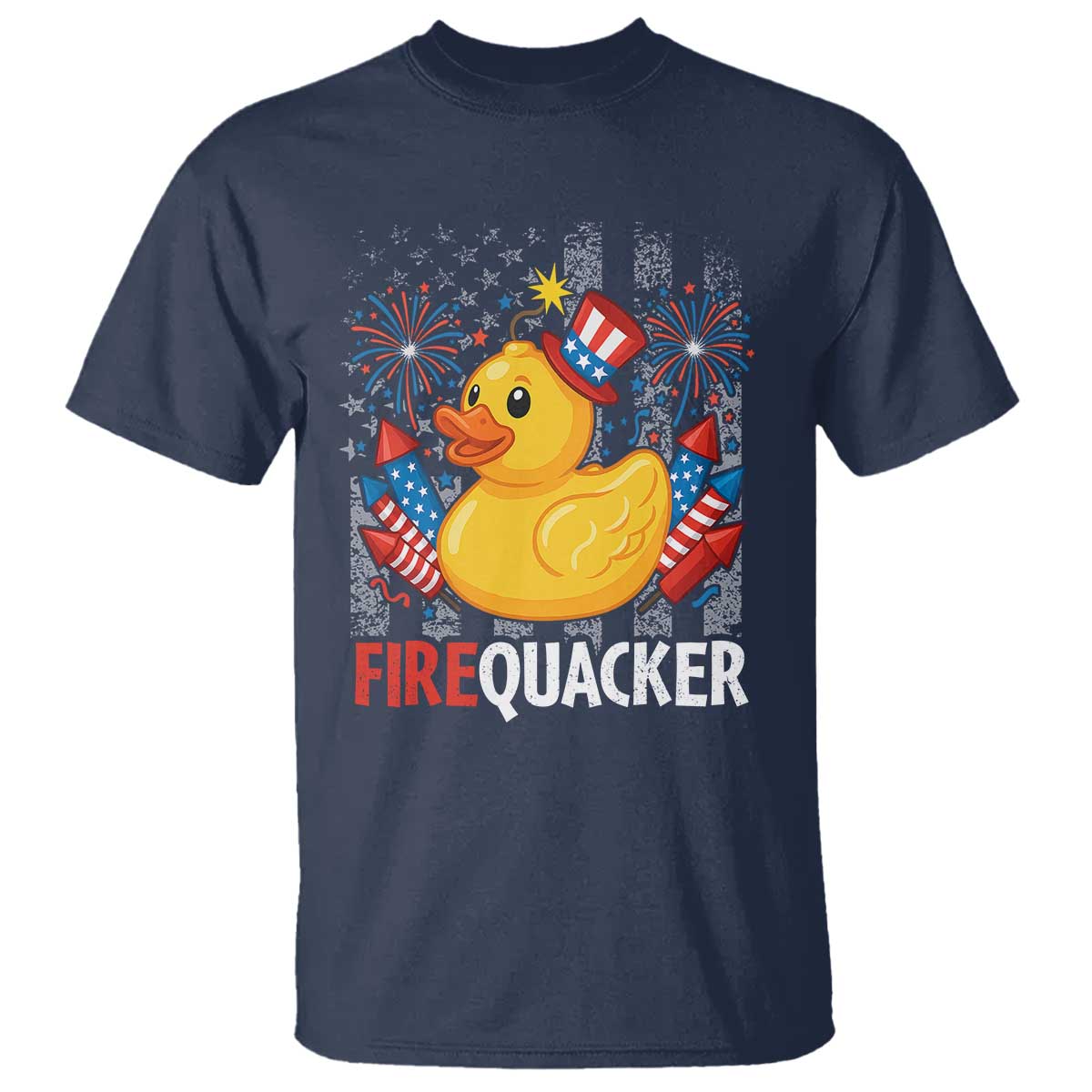 Funny 4th of July Duck Firequacker T Shirt Patriotic Vintage American Flag TS11 Navy Print Your Wear