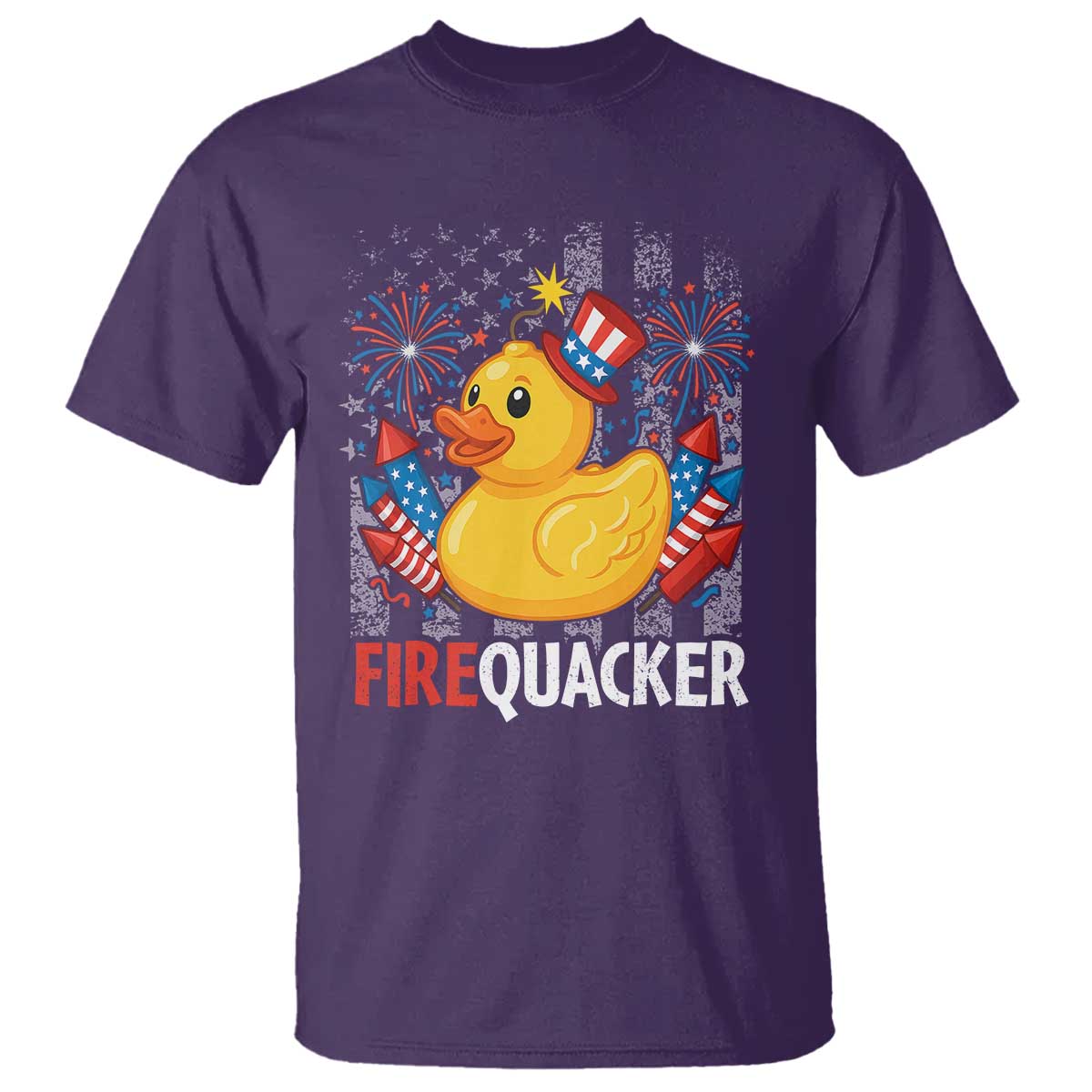 Funny 4th of July Duck Firequacker T Shirt Patriotic Vintage American Flag TS11 Purple Print Your Wear