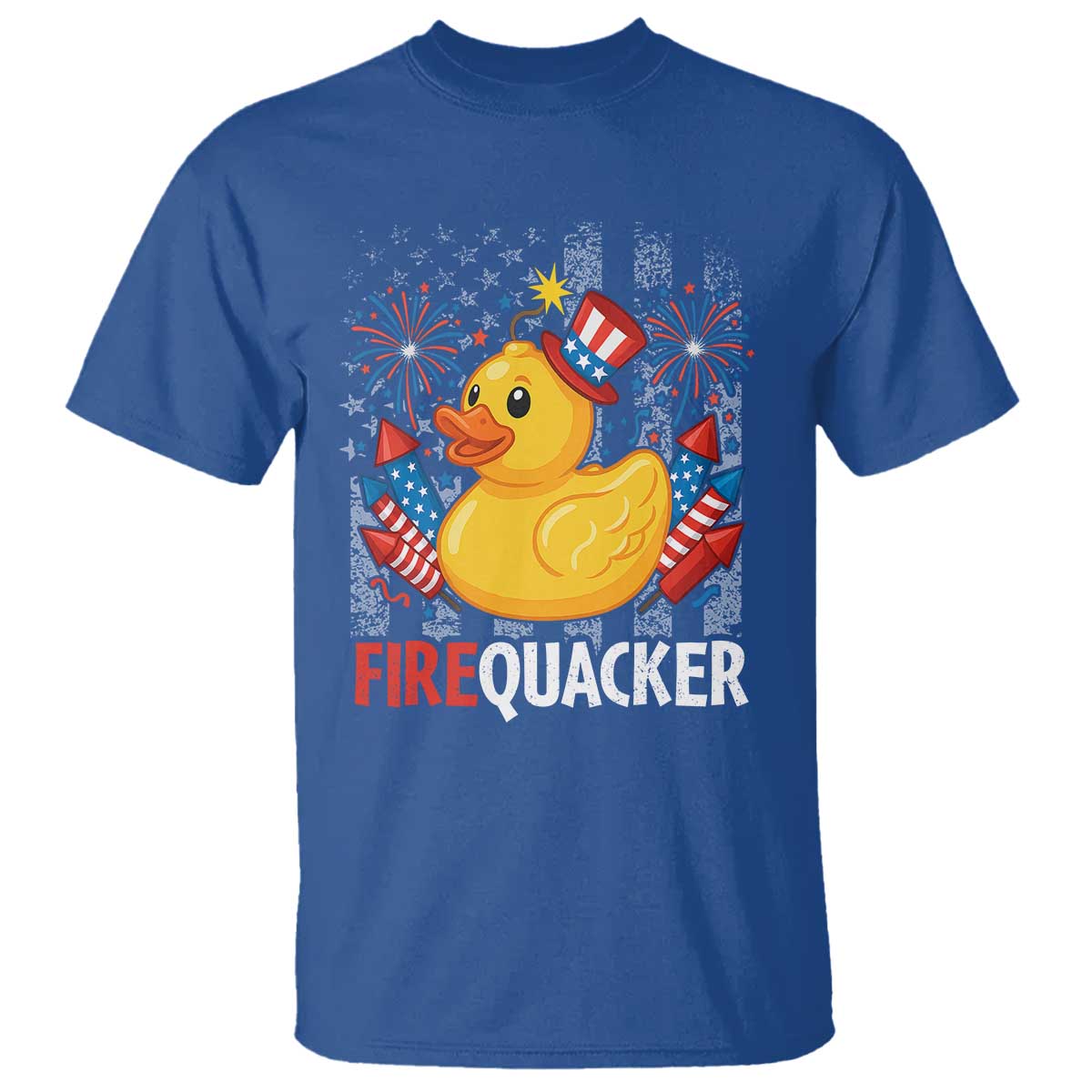 Funny 4th of July Duck Firequacker T Shirt Patriotic Vintage American Flag TS11 Royal Blue Print Your Wear