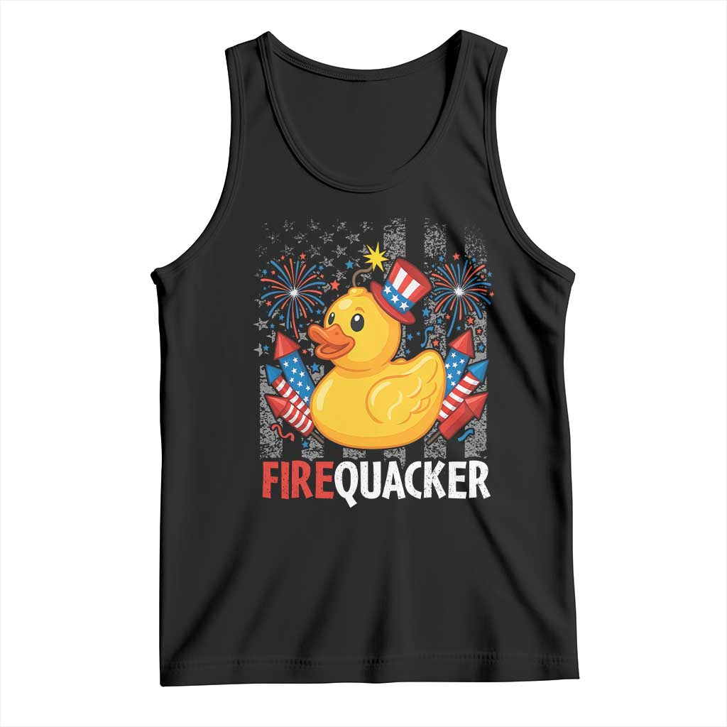 Funny 4th of July Duck Firequacker Tank Top Patriotic Vintage American Flag TS11 Black Print Your Wear