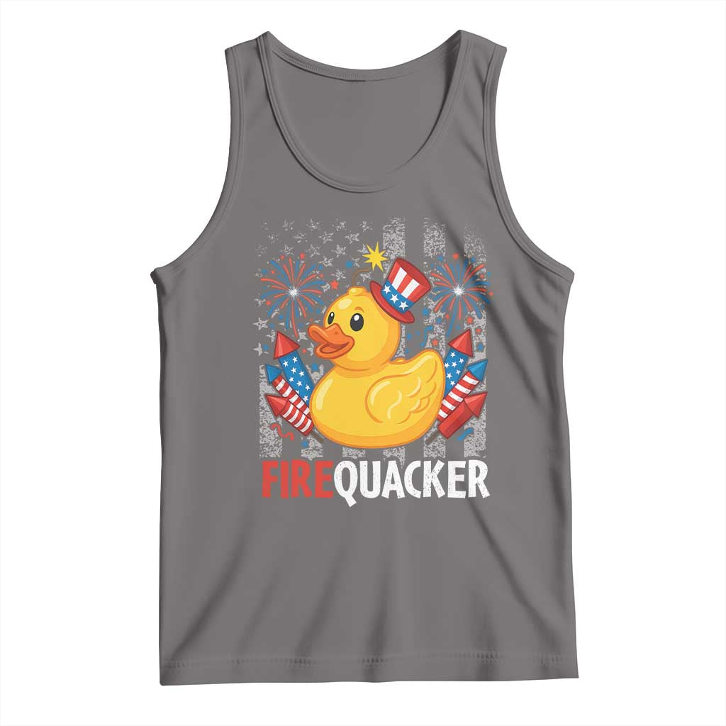Funny 4th of July Duck Firequacker Tank Top Patriotic Vintage American Flag TS11 Deep Heather Print Your Wear
