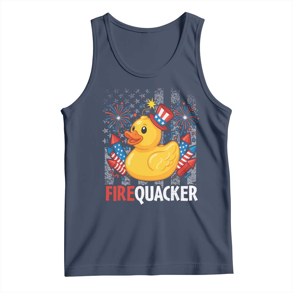 Funny 4th of July Duck Firequacker Tank Top Patriotic Vintage American Flag TS11 Navy Print Your Wear