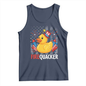 Funny 4th of July Duck Firequacker Tank Top Patriotic Vintage American Flag TS11 Navy Print Your Wear