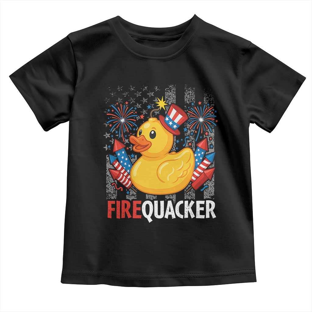 Funny 4th of July Duck Firequacker Toddler T Shirt Patriotic Vintage American Flag TS11 Black Print Your Wear