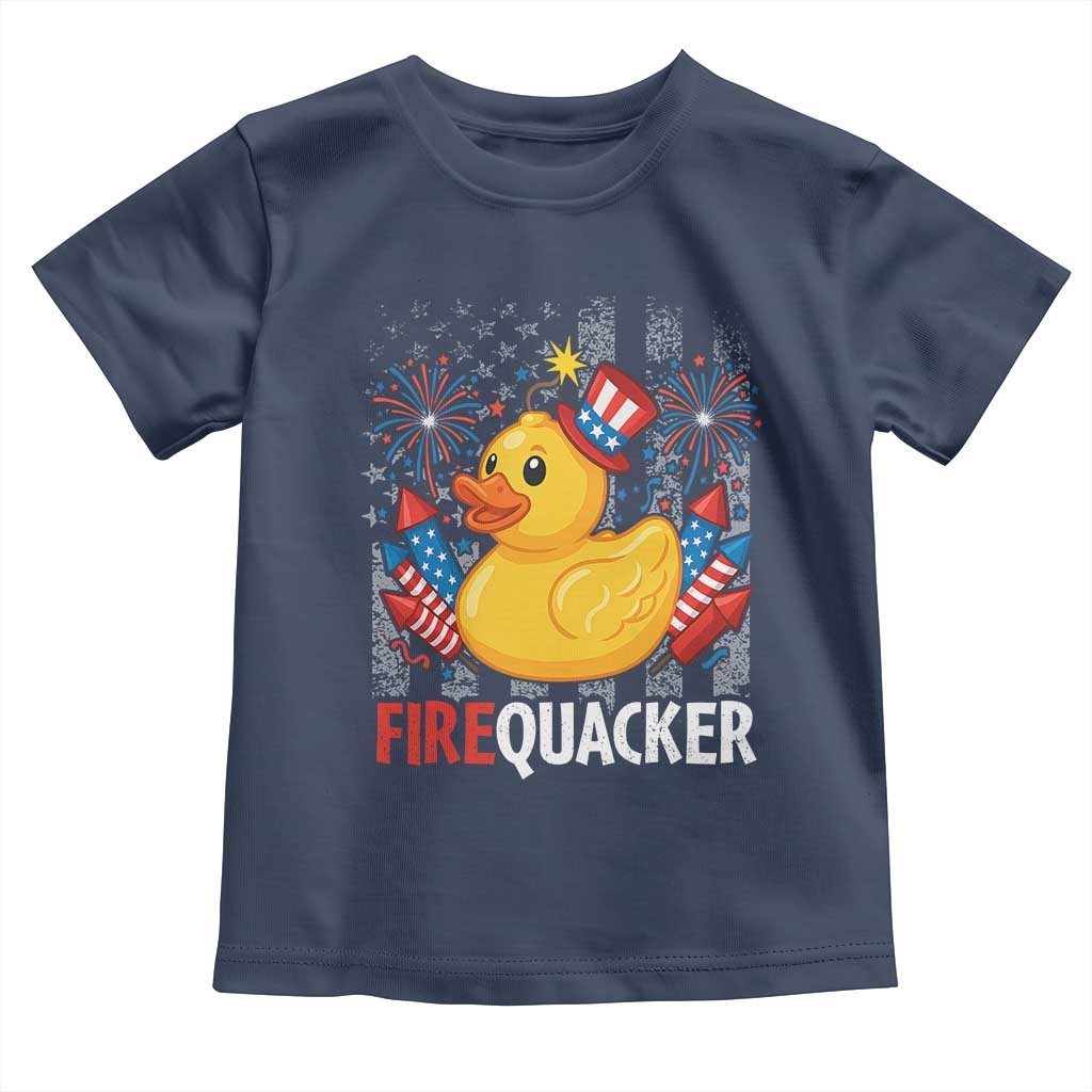 Funny 4th of July Duck Firequacker Toddler T Shirt Patriotic Vintage American Flag TS11 Navy Print Your Wear