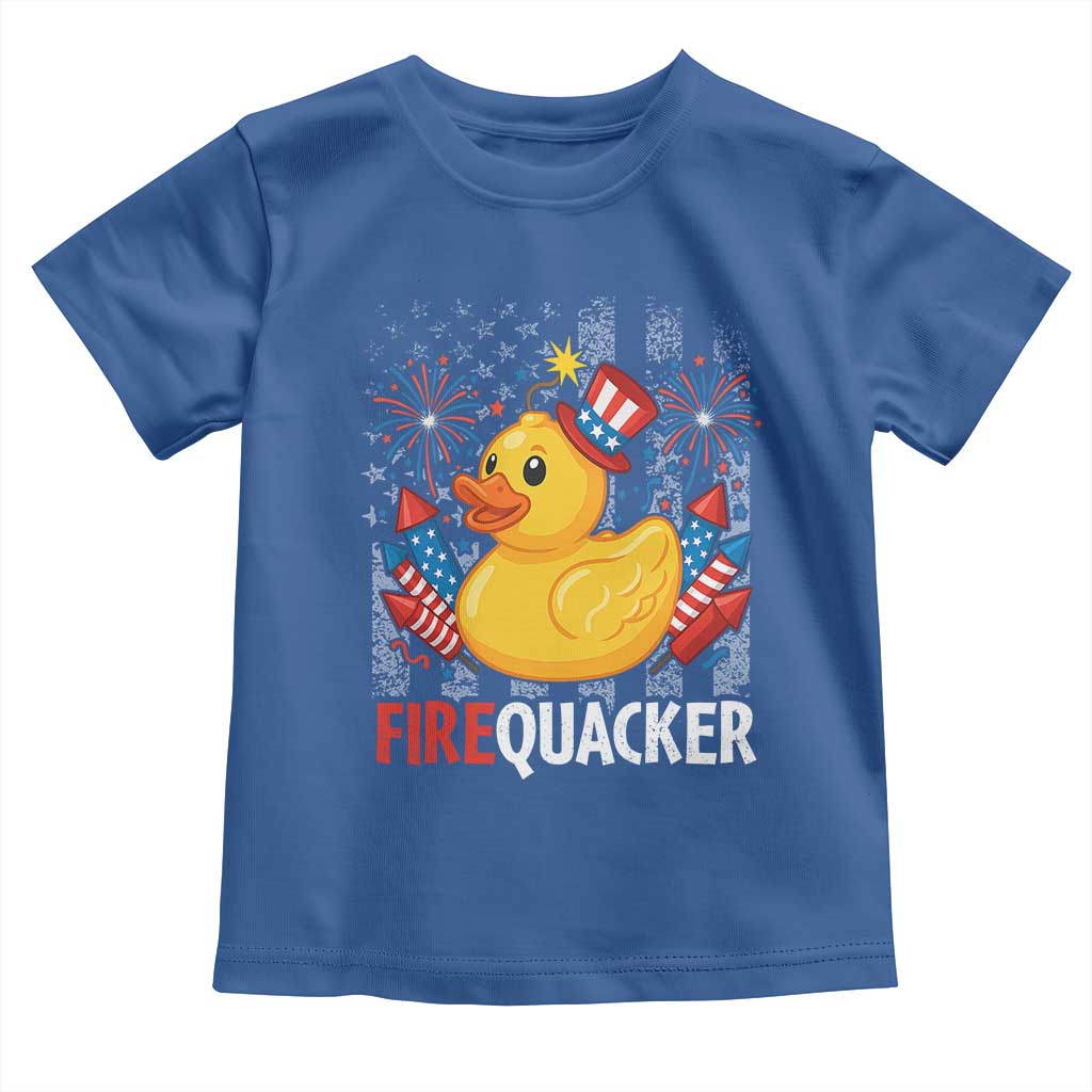 Funny 4th of July Duck Firequacker Toddler T Shirt Patriotic Vintage American Flag TS11 Royal Blue Print Your Wear