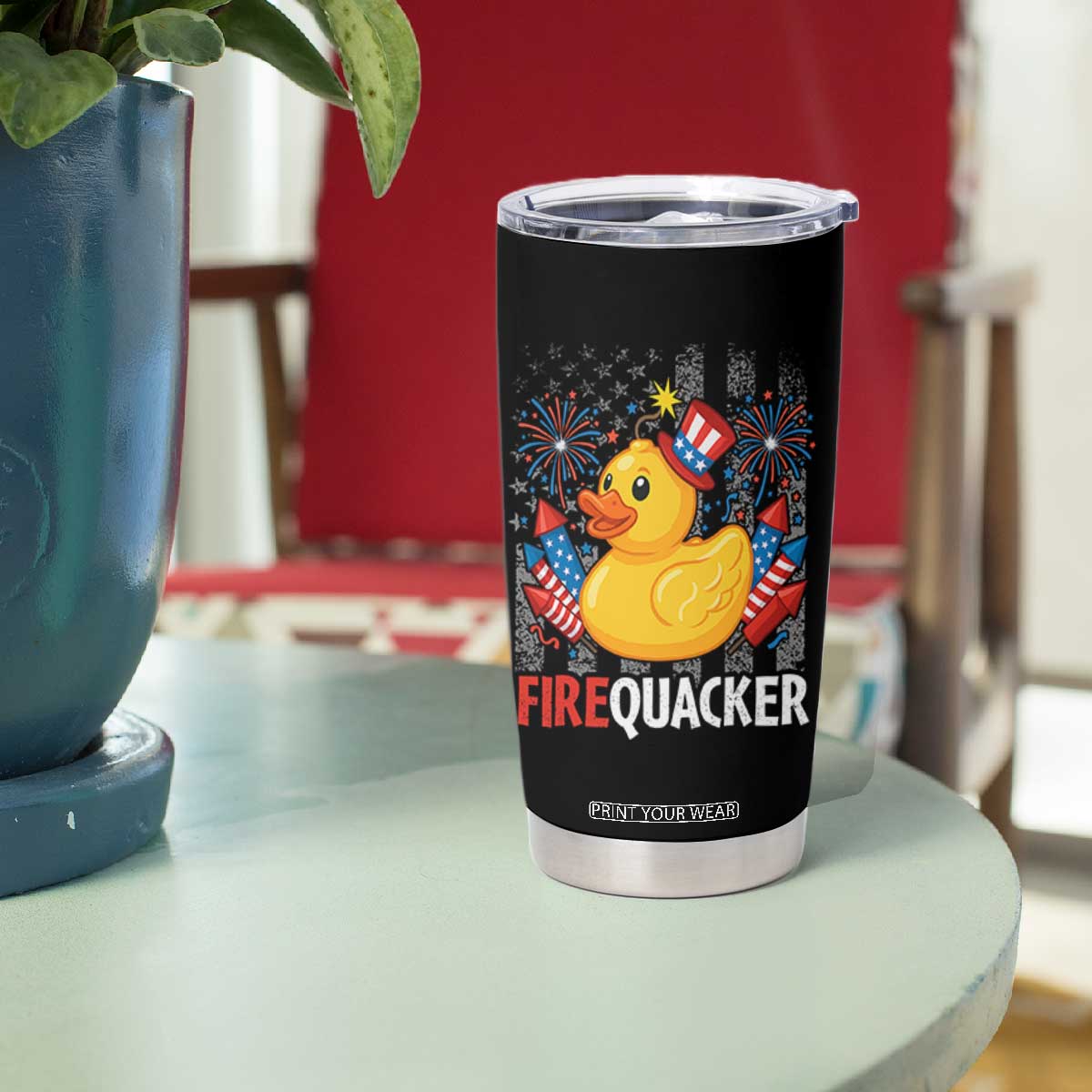 Funny 4th of July Duck Firequacker Tumbler Cup Patriotic Vintage American Flag TS11 Print Your Wear