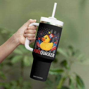 Funny 4th of July Duck Firequacker Tumbler With Handle Patriotic Vintage American Flag TS11 Print Your Wear