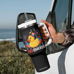 Funny 4th of July Duck Firequacker Tumbler With Handle Patriotic Vintage American Flag TS11 Print Your Wear