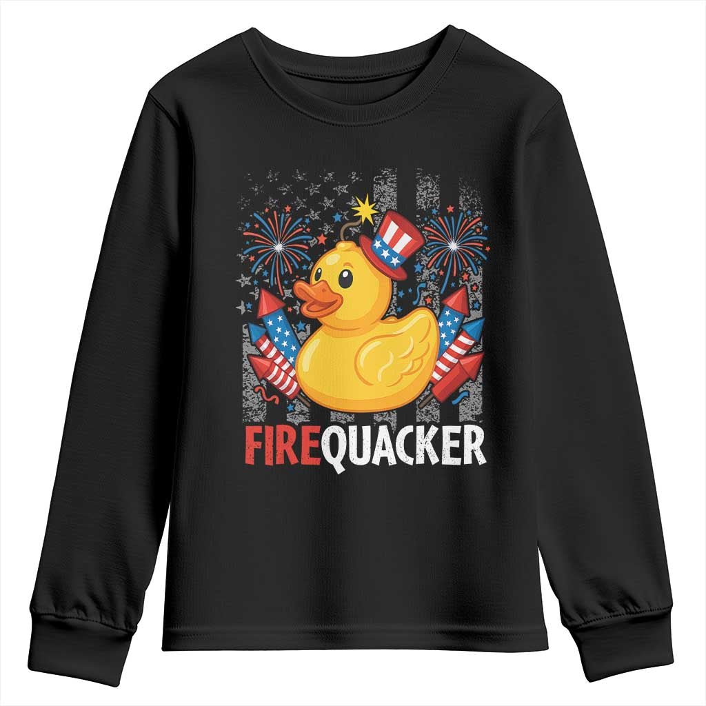 Funny 4th of July Duck Firequacker Youth Sweatshirt Patriotic Vintage American Flag TS11 Black Print Your Wear